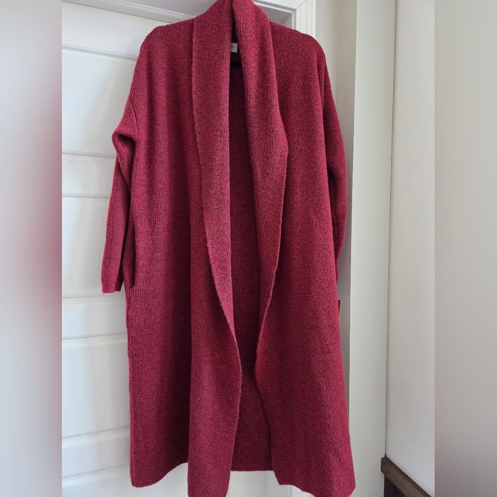 State Of Day Intimates Long Knit Cozy Women's Maroon‎ Cardigan NWT